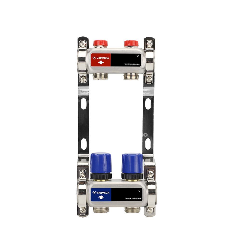 Коллектор с регулирующими и балансировочными клапанами 2 выхода (ВР1", 3/4" EK), нерж сталь Varmega