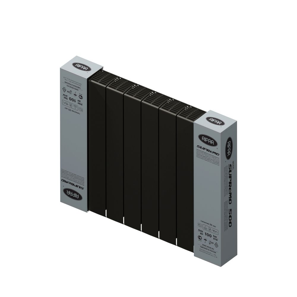 Радиатор биметаллический SUPReMO 500/90 (202Вт)  8 секций боковое подкл. Rifar Антрацит