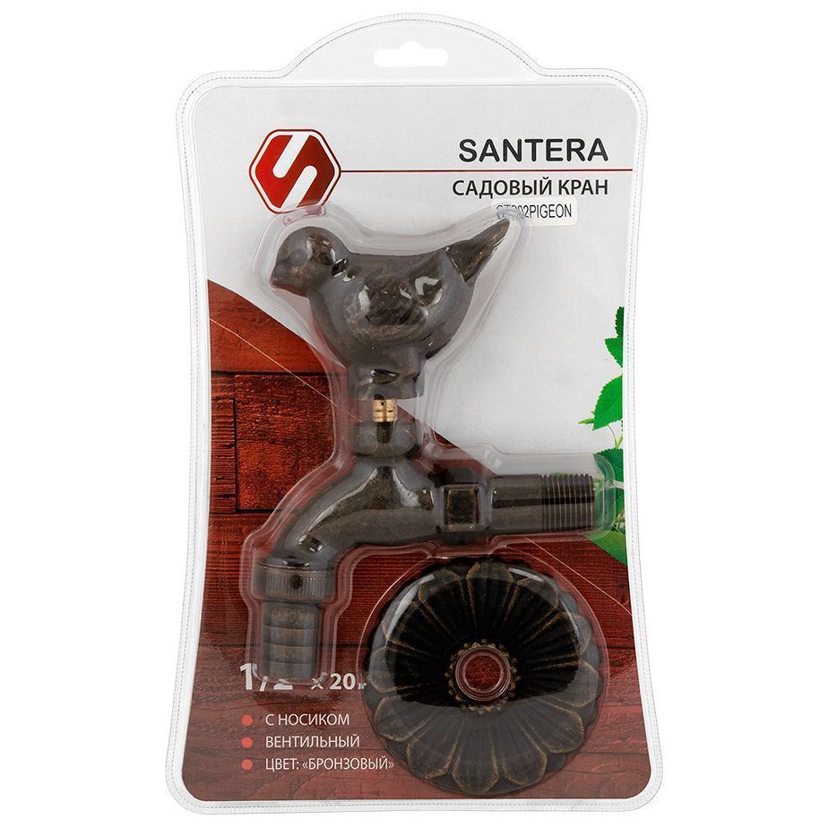 Кран садовый вентильный "Голубь" НР 1/2, штуцер 3/4, цвет бронза SANTERA
