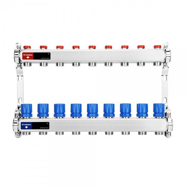 Коллектор с регулирующими и балансировочными клапанами 9 выхода (ВР1", 3/4" EK), нерж сталь Varmega
