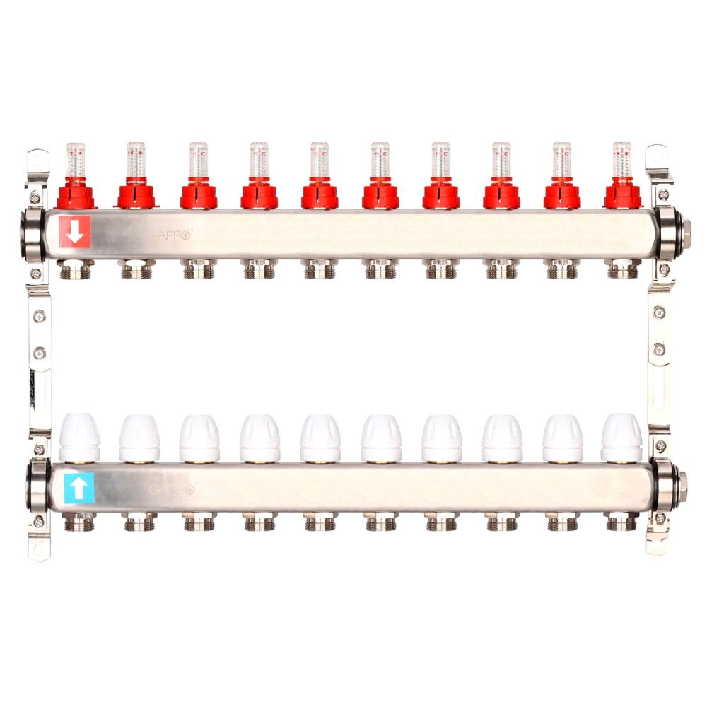 Коллектор из нержавеющей стали с расходомерами  (10 вых), Gappo