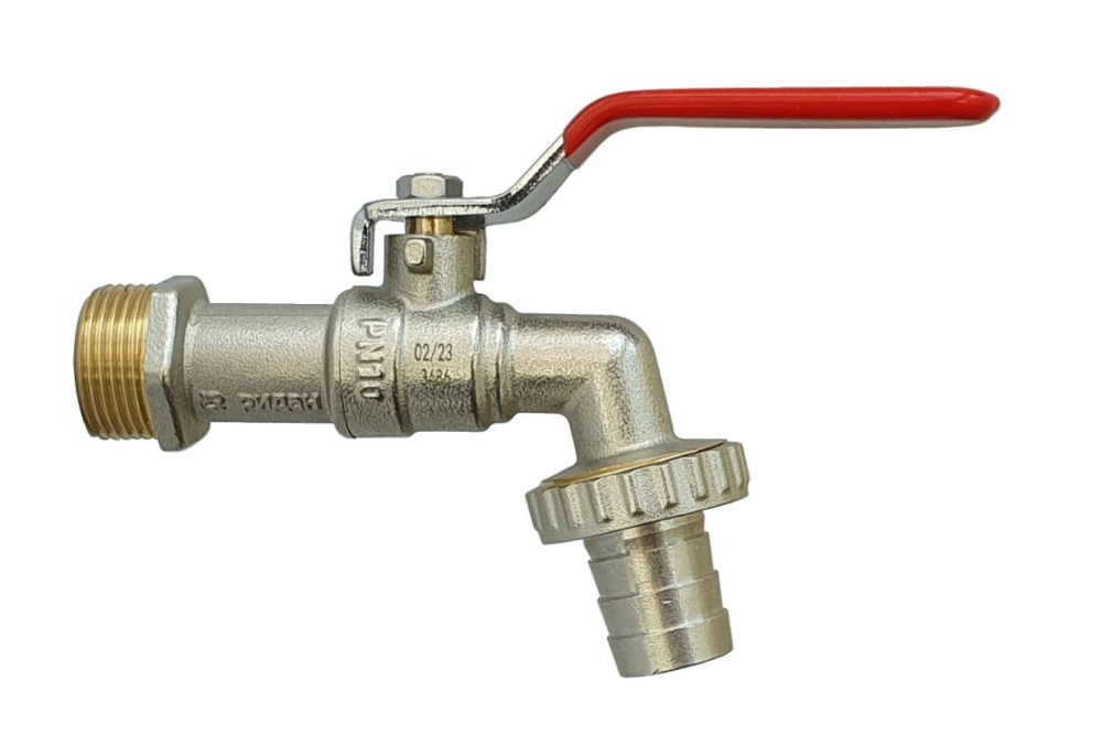 Кран шаровой BVR-CR DN15 PN10 с насадкой под шланг (-20C...+90C), латунь CW602N, Ридан