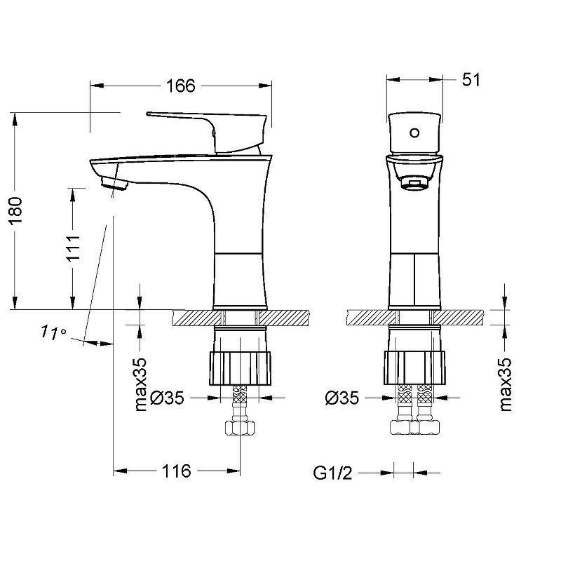 Смеситель для умывальника Nero монолитный, хром LEMARK