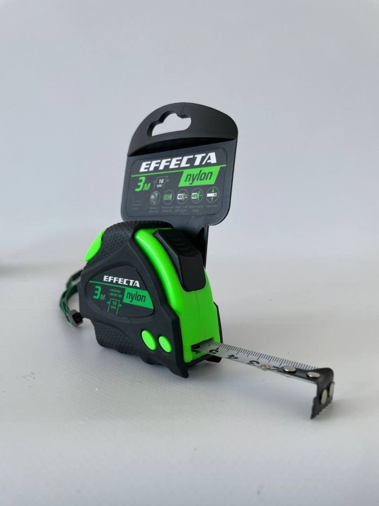 Рулетка Effecta Nylon - 3м/16 мм с магнитом, автостопом, лентой нейлон
