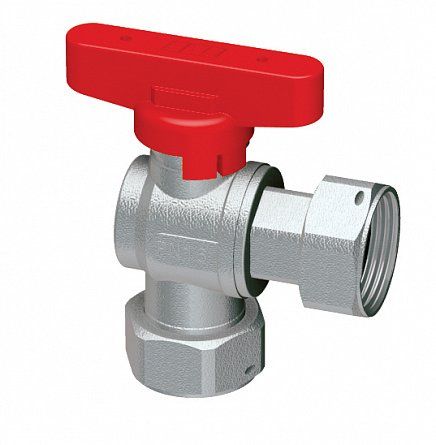 Кран шаровой угловой хром. 3/4" накид.гайки (бабочка, красный) FAR