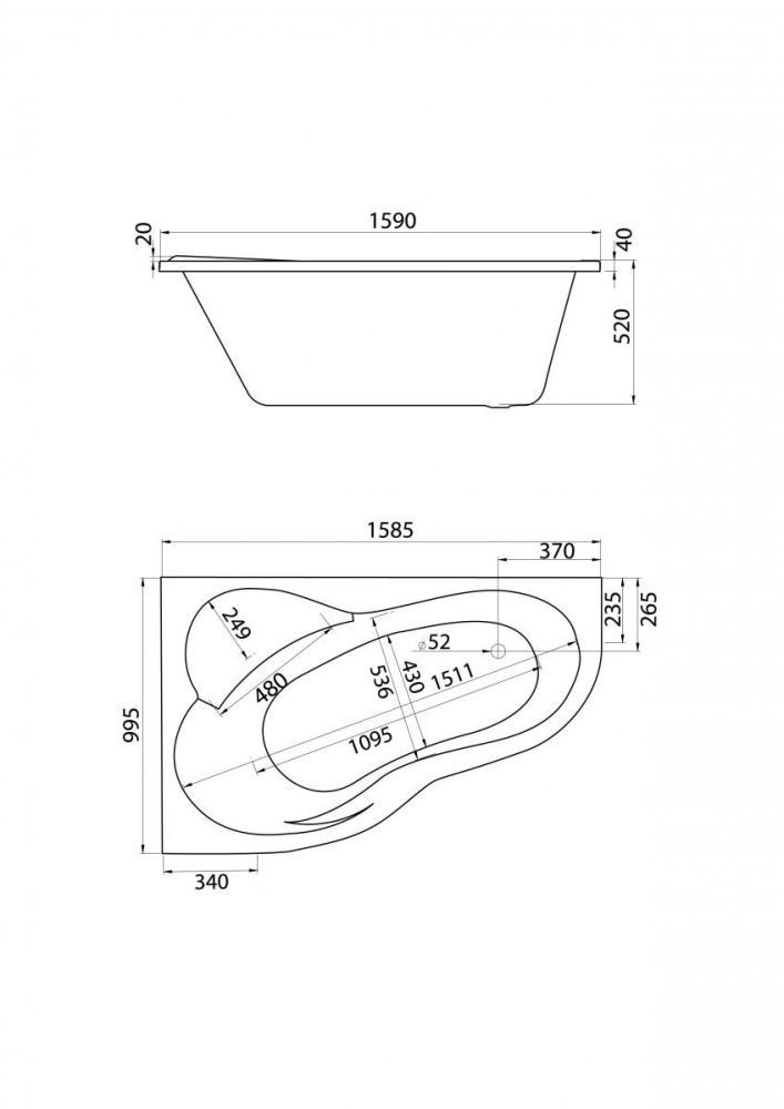Ванна ИБИЦА XL 160*100, левая + монтаж.комплект + фронт. панель, Santek