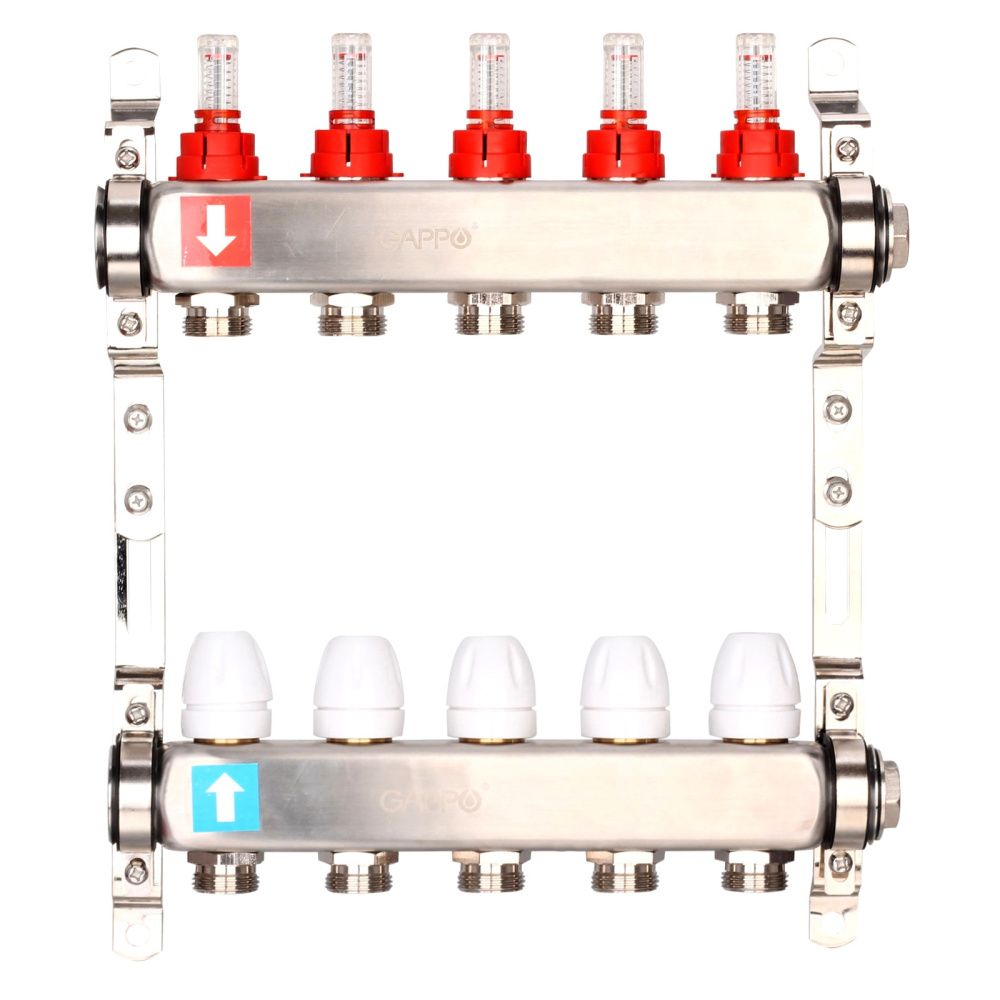 Коллектор из нержавеющей стали с расходомерами  (5 вых), Gappo
