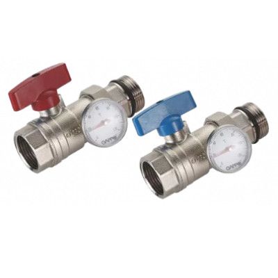 Краны для коллекторов с термометром (2 шт) 1" ВН Gappo