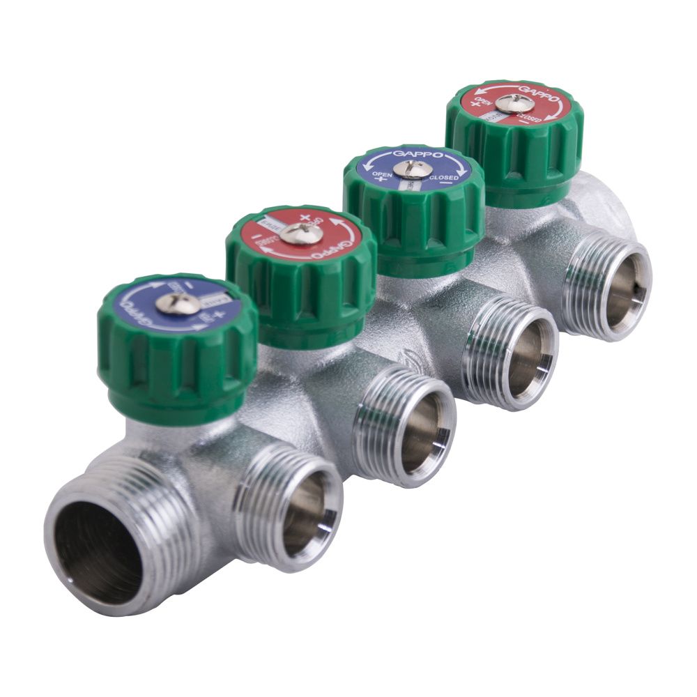 Коллектор регулирующий 1" ВН  4 вых. 3/4" НР, евроконус Gappo