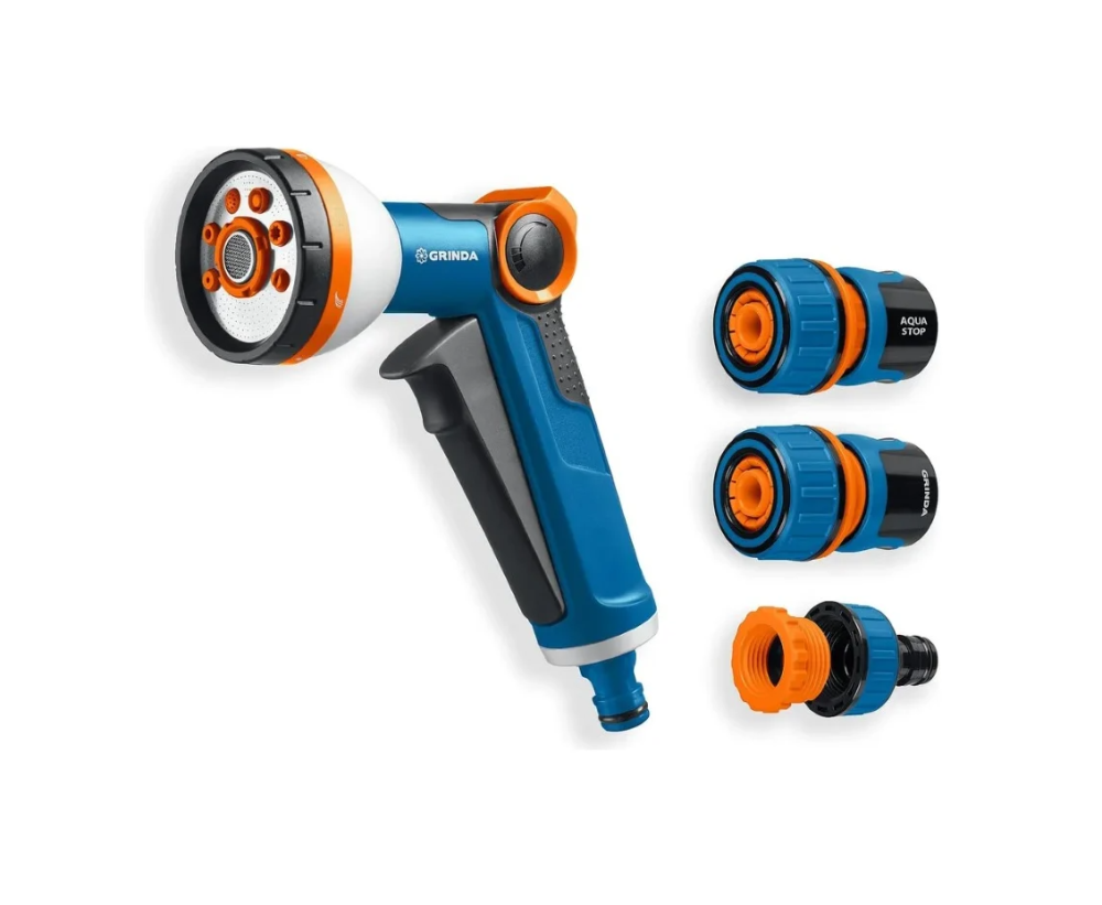 Пистолет поливочный X-8, конектор 3/4 с автостоп, адаптер с вн. резьбой 1/2х3/4 GRINDA Х-834 PROLine