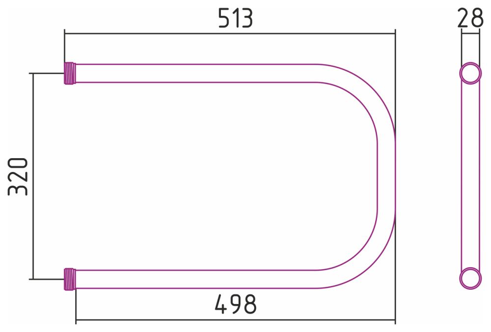 Полотенцесушитель П-образный 320х500, G 1" без кронштейна нерж. ст., полировка Стилье