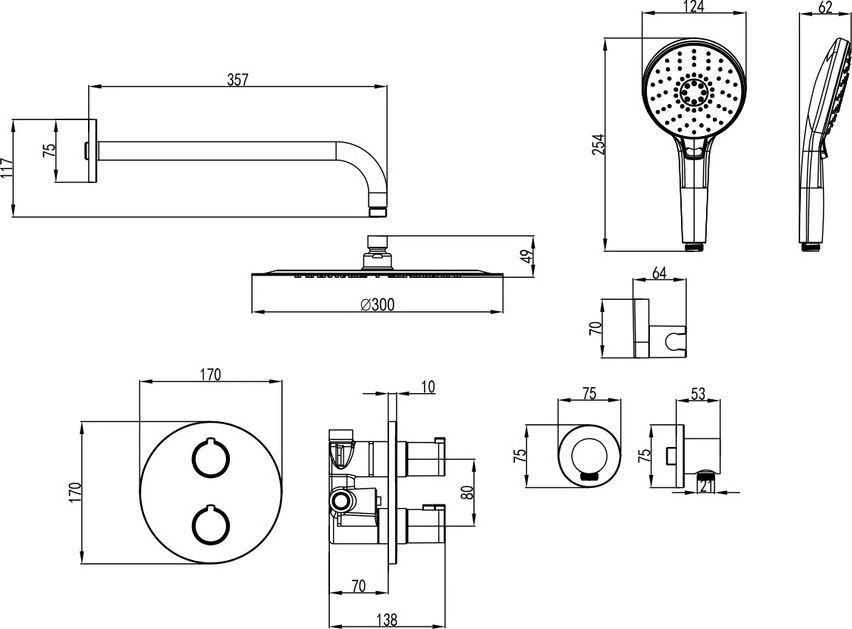 Система встраиваемая для душа YETI (круглая) термостатическая хром LEMARK