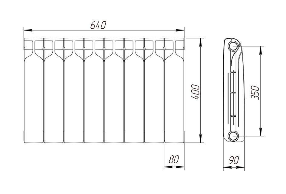 Радиатор биметаллический BR1 350/90 мм 8 секций Теплоприбор