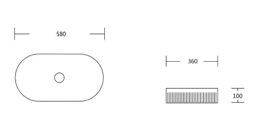 Раковина накладная овальная GLACE (580*360*100), без перелива, белый глянец, ребристый край, MILLEAU