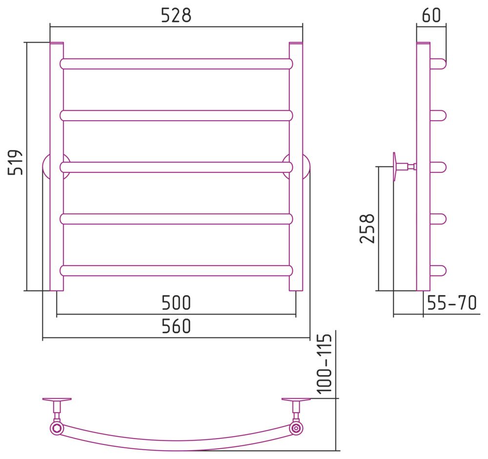 Полотенцесушитель Универсал-50 600х500, нерж. ст., полировка Стилье