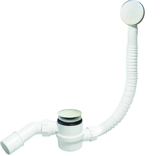 Сифон бутыл. белый (1 1/2"х40мм)перелив.L380-700хD34мм, н/ж реш. 70мм, пробка, вых. 40/50мм McAlpine