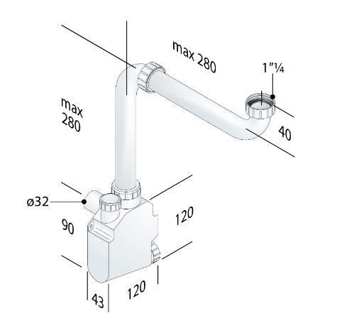 Сифон мебельный без выпуска 1 1/4" (DN32) глубина 43мм, OMP Te