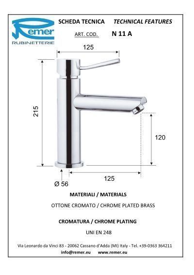 Смеситель для раковины Minimal хром, Remer, в наличии