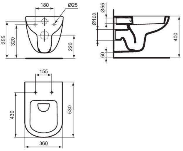 Комплект унитаза подвесного Tempo с крышкой, глубокий смыв (T331101 + T679301) IDEAL STANDARD