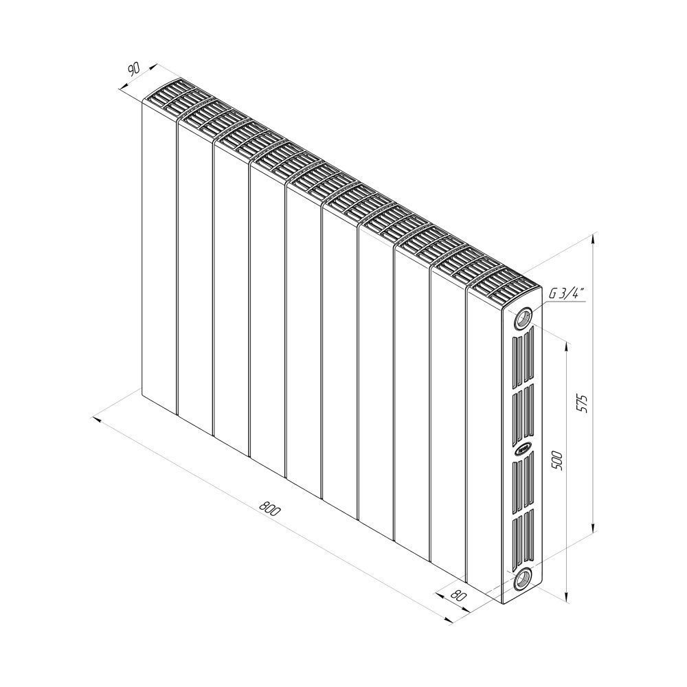 Радиатор биметаллический SUPReMO 500/90 (202Вт) 10 секций боковое подкл. Rifar Антрацит