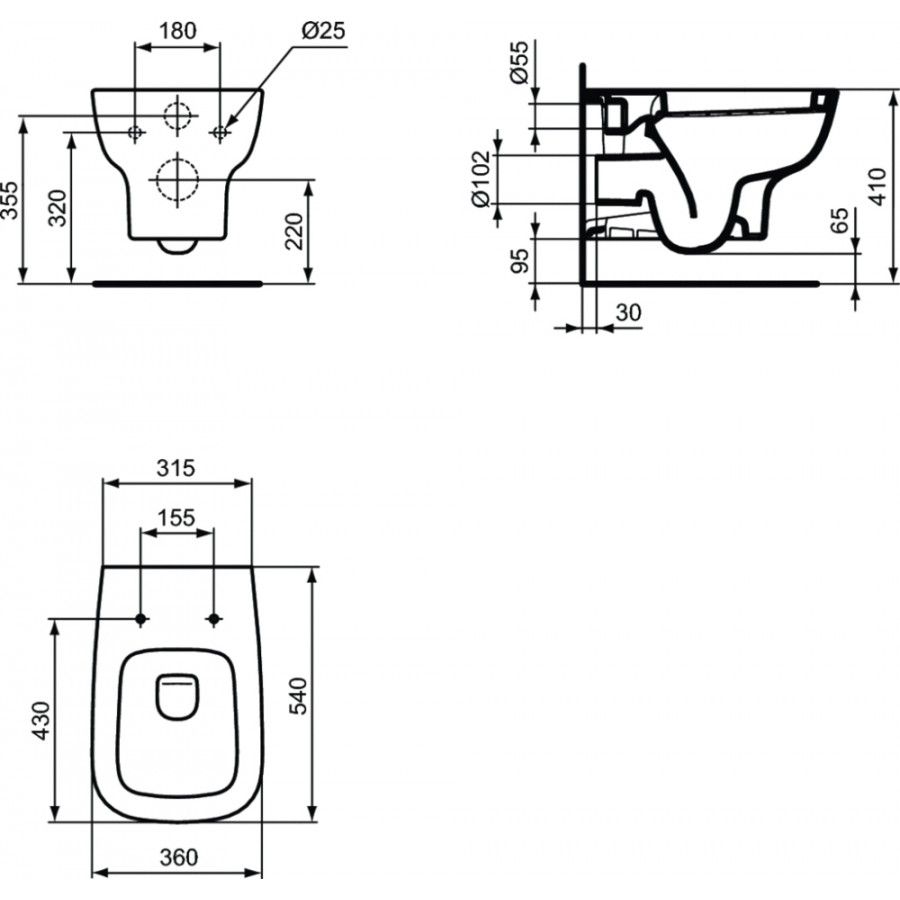 Комплект унитаза подвесного ESEDRA с крышкой, глубокий смыв (T281401+T318101) IDEAL STANDARD