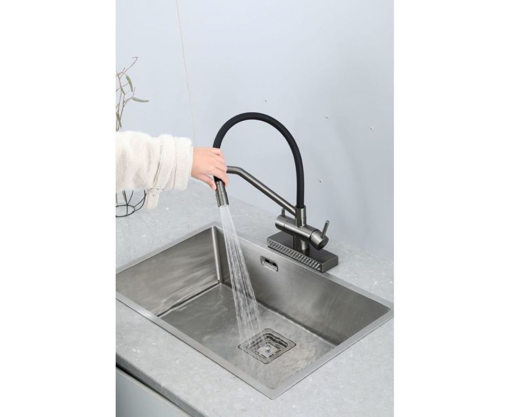 Смеситель кухонный с водопадом G4098-9 оружейная сталь Gappo