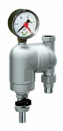 Фильтр сетчатый поворотное соединение 3/4" ВН-НР 100мкм, с манометром, Max: 95 °C, 25 бар. FAR