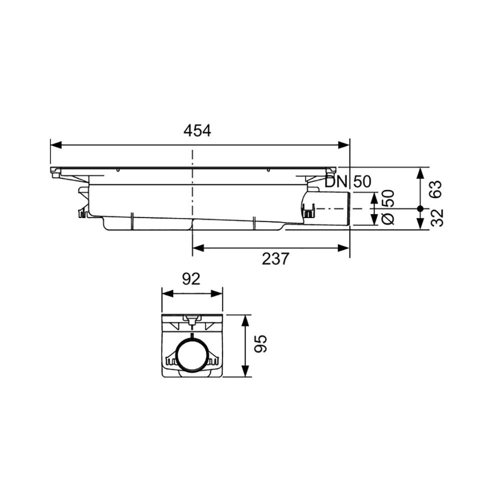 Комплект drainprofile 900мм Сатин с сифоном 673002 DN50 бок.слив с решеткой для волос, опорами TECE