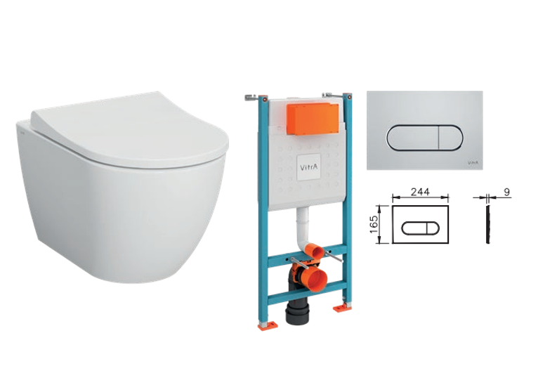 Комплект:инсталляция с кнопкой Root Round (хром)+унитаз Mia Round (сиденьем с микролифтом),VitrA
