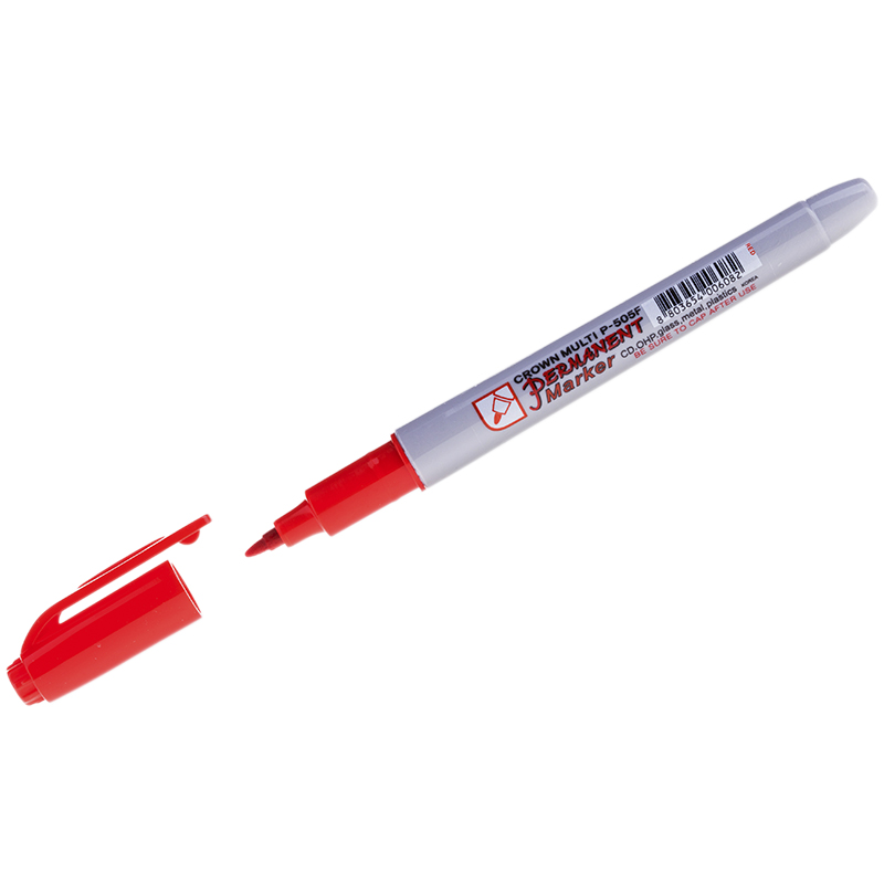 Маркер перманентный красный, пулевидный, 1мм Crown "Multi Marker Super Slim" 