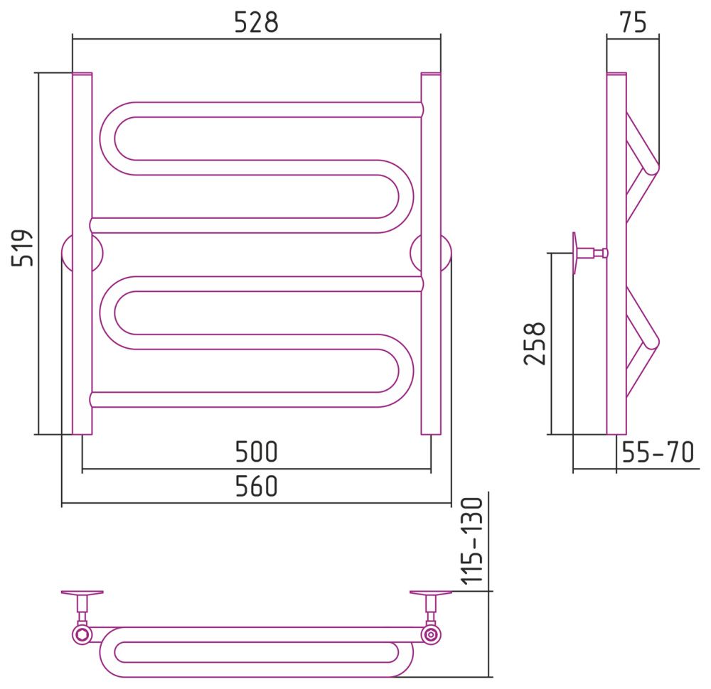 Полотенцесушитель Универсал-51 600х500, нерж. ст., полировка Стилье