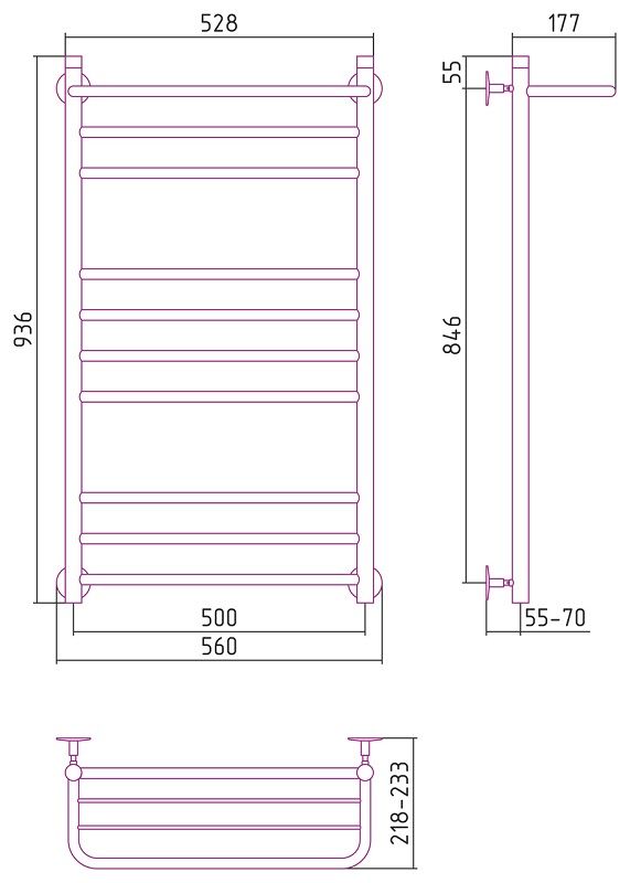 Полотенцесушитель Универсал-57 1000х500, нерж. ст., полировка Стилье