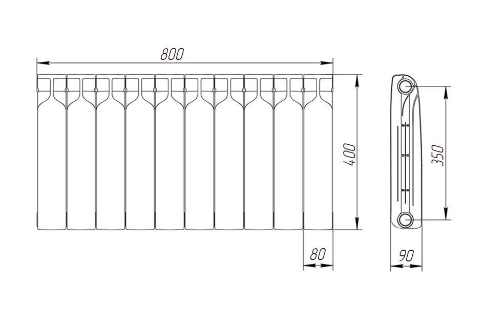 Радиатор биметаллический BR1 350/90 мм 10 секций Теплоприбор