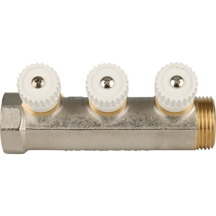 Коллектор с вентильными вставками НВ 1" 3х3/4", STOUT