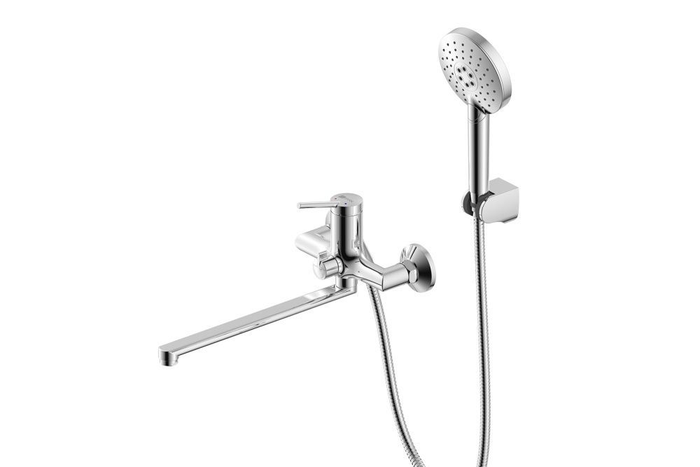 Смеситель универсальный MINIMA с плоским изливом 350мм (с лейкой и шлангом) хром LEMARK