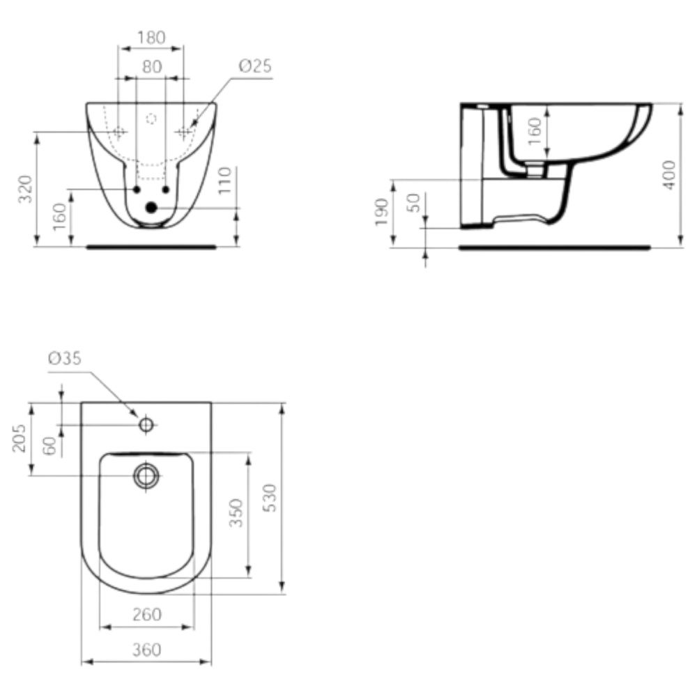 Биде подвесное Tempo, центральное отверстие под смеситель IDEAL STANDARD