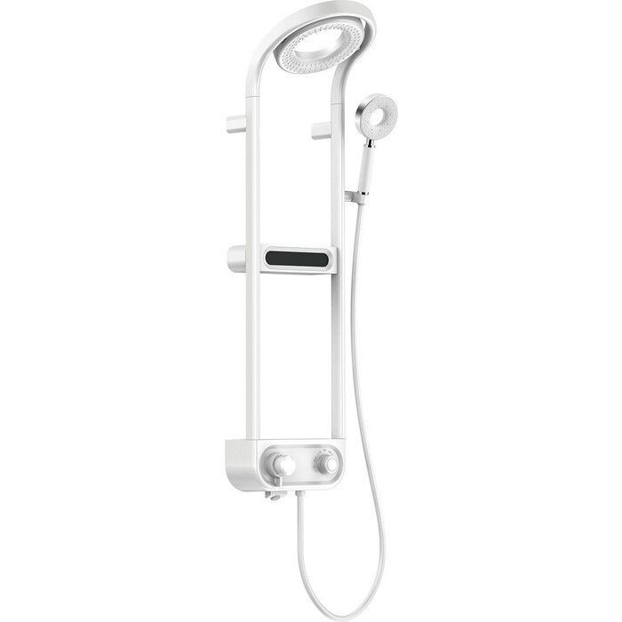 Система душевая с термостатом и изливом, тропический душ 210мм, белый, AQM