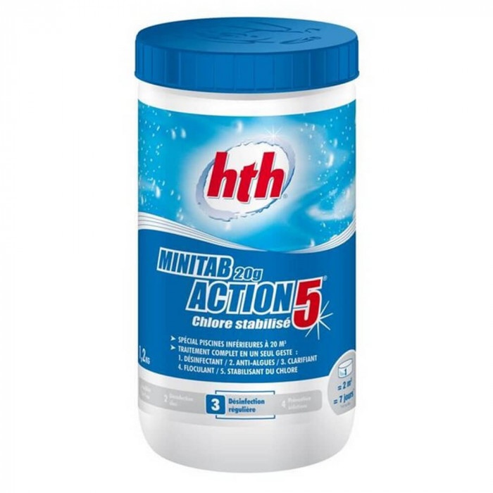 Многофункциональные таблетки стабилизированного хлора 5в1 MINITAB ACTION 5  (20г / 1,2кг), hth