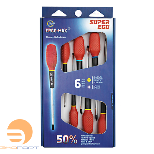 Набор отверток ERGO-MAX 6шт тип Phillips (крест., шлиц.) Super-Ego