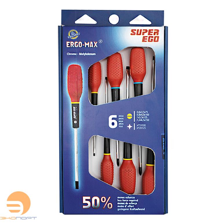 Набор отверток ERGO-MAX 6шт тип Phillips (крест., шлиц.) Super-Ego