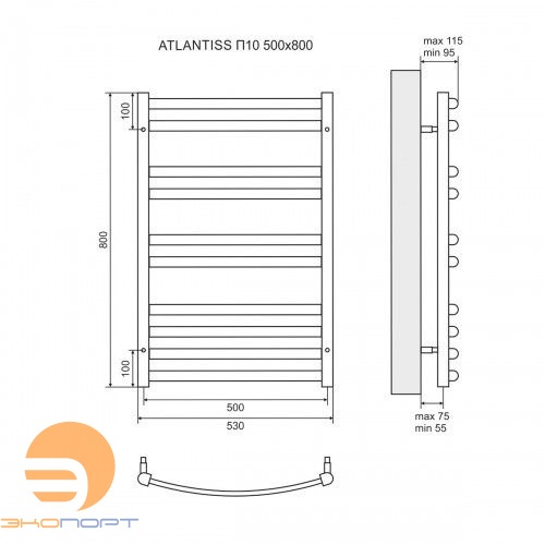 Полотенцесушитель водяной Atlantis 500_x_800 мм П10, Lemark