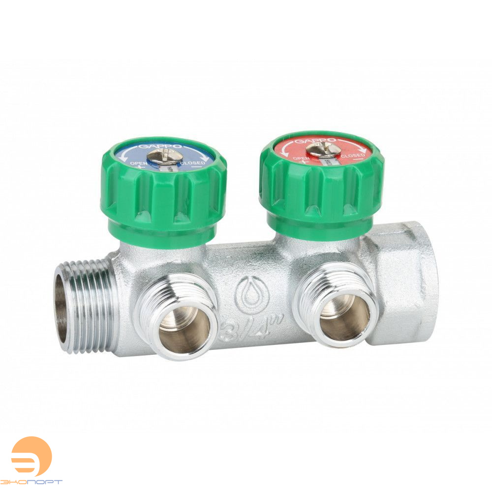 Коллектор регулирующий 3/4" ВН  2 вых. 1/2" НР,  Gappo