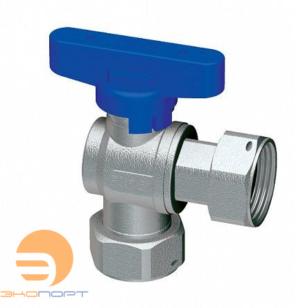 Кран шаровой угловой хром. 3/4" накид.гайки (бабочка, синий) FAR