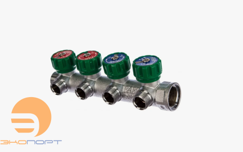 Коллектор регулирующий 3/4" (ВР-НР) с 4 отв. 1/2"EU с вставкой под плоское уплотнение FAR