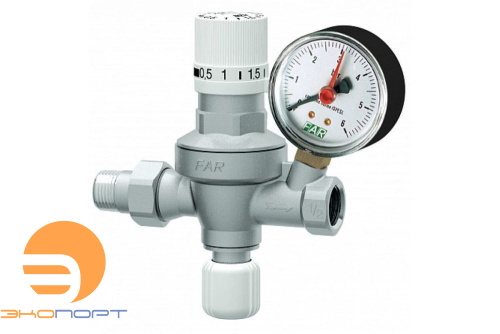 Клапан подпиточный с манометром 1/2", 0-6 бар, с визуализацией настраиваемого давления FAR