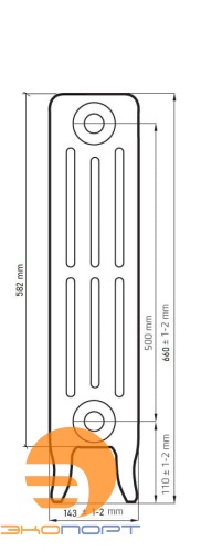 Радиатор чугунный Радимакс Derby 500 6 секц., подкл. 3/4 боковое, OldSiverSrandart 