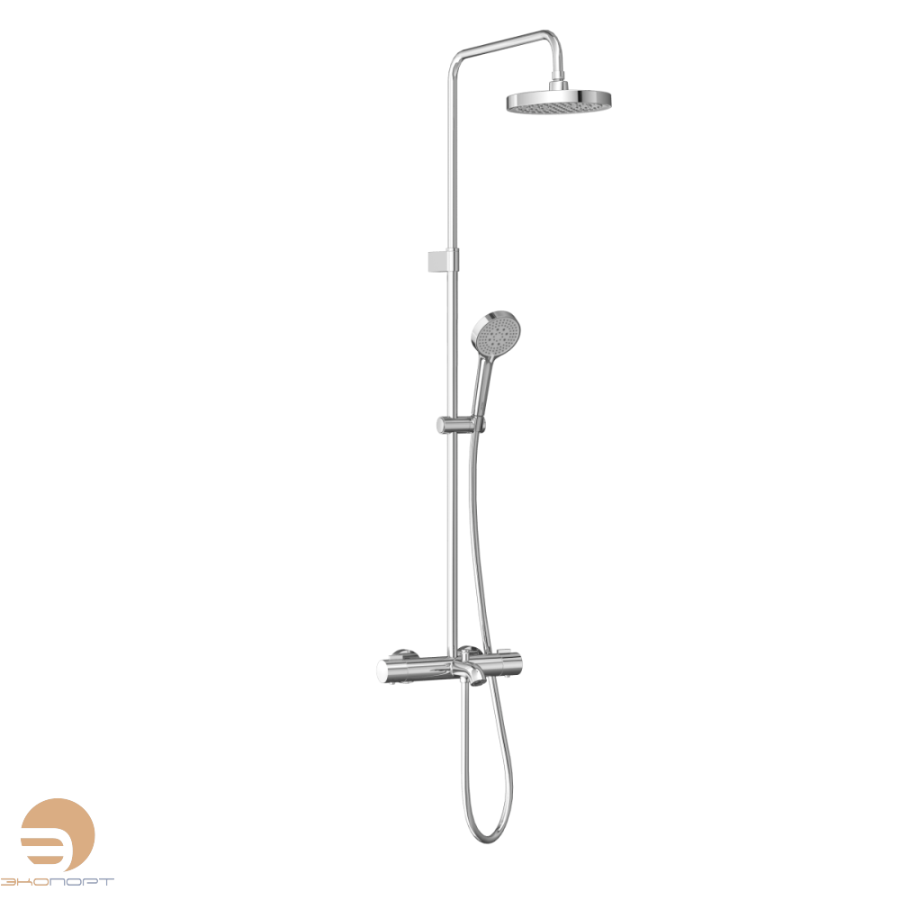 Система душевая Base Round с термостатическим смесителем и ручным душем, изливом, хром латунь, VitrA