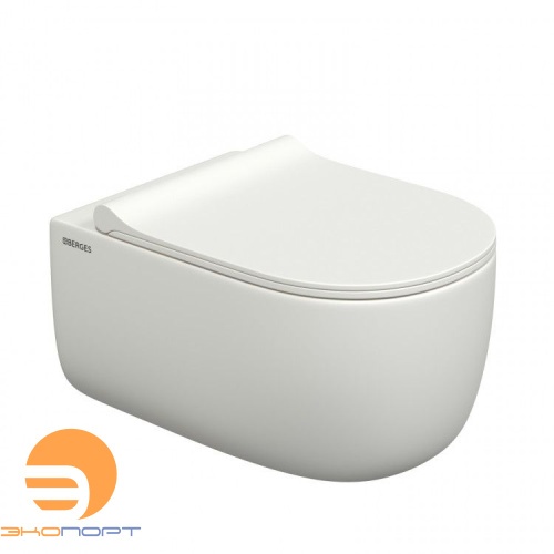 Унитаз подвесной EGO XL белый матовый Rimless 54 см c сиденьем Slim BERGES