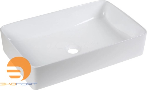 Раковина накладная прямоугольная MIEL (600*370*130), без перелива, белый глянец, MILLEAU