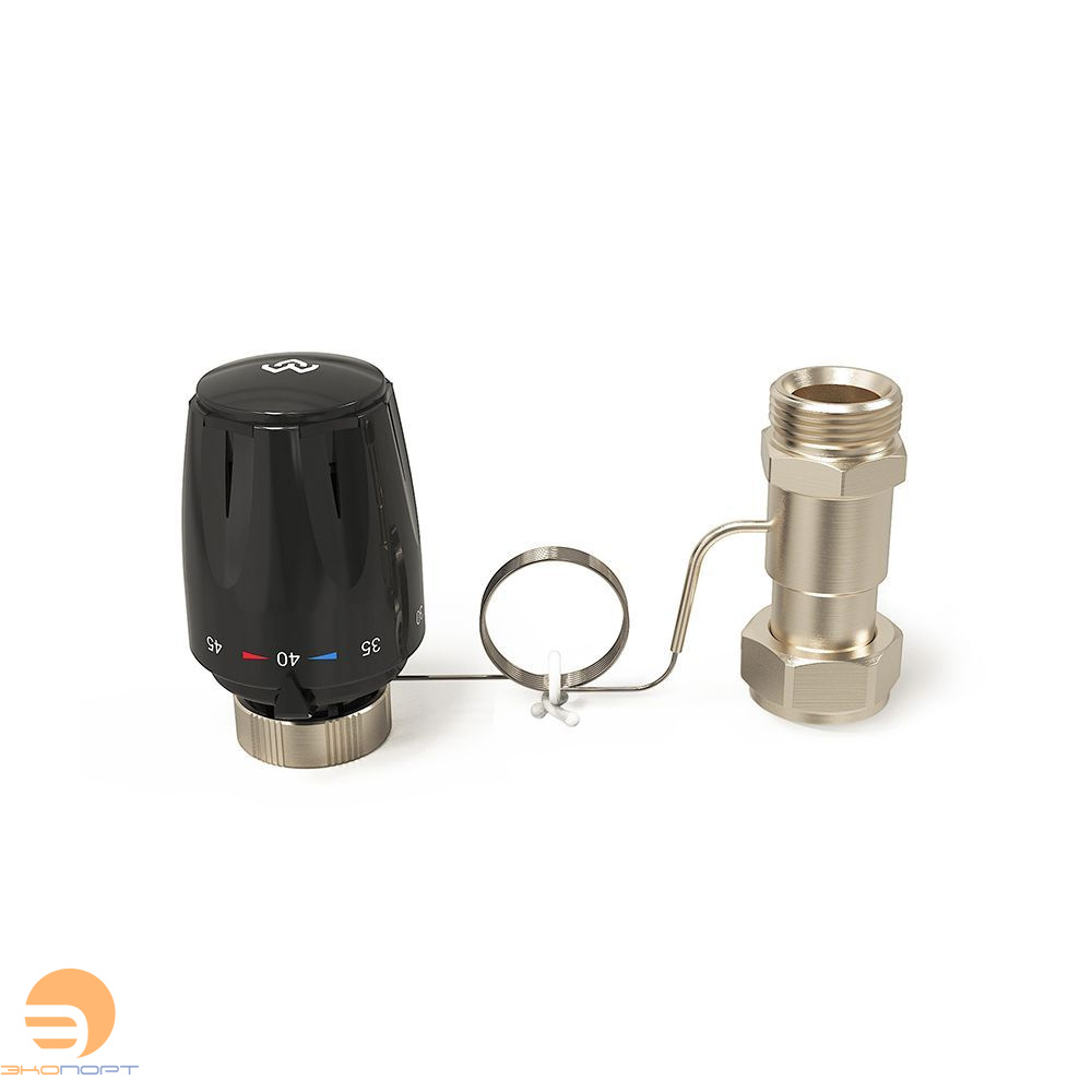 Термостатическая головка с выносным проточным датчиком 3/4" EK, M30x1.5, черная Varmega